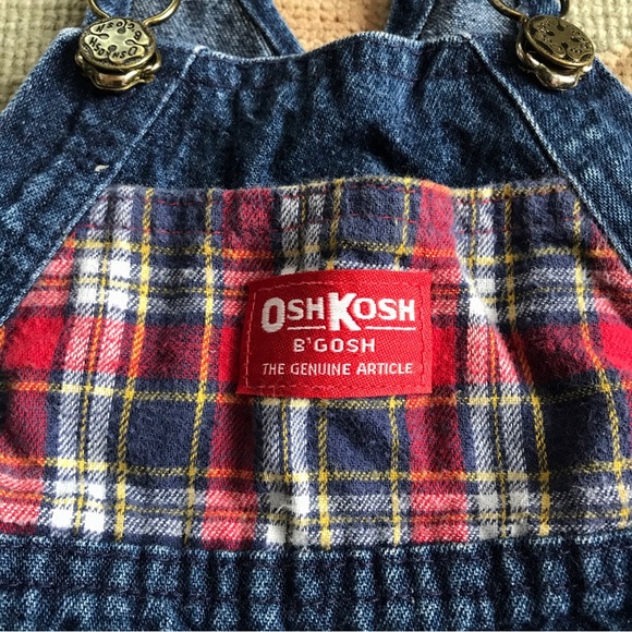Vintage OshKosh B’gosh Sz 18 M Blue Denim Plaid Vestbak Overalls Made in USA - Picture 3 of 16